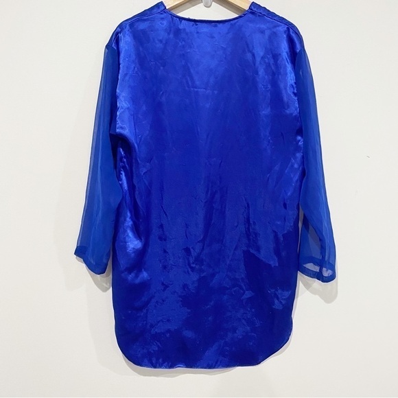 VICTORIA’S SECRET Vintage Blue Sleep Shirt Gold Label Sheer Sleeves Size Small - Picture 7 of 10